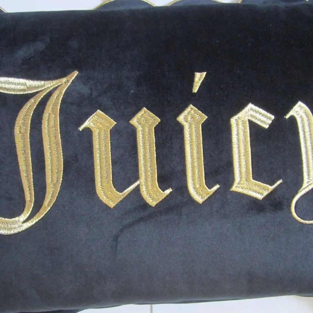 Juicy Couture Black Embrodried Gold Scalloped Trim Pillow Cushion Home